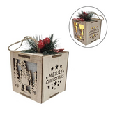 Χριστουγεννιάτικο Ξύλινο διακοσμητικό Φαναράκι με LED 8cm 6 τεμάχια