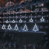 Χριστουγεννιάτικα Φωτάκια Κουρτίνα Δεντράκια & Αστεράκια ψυχρό χρώμα 3m