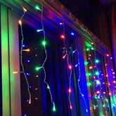 Χριστουγεννιάτικα Λαμπάκια Κουρτίνα LED πολύχρωμο χρώμα με Διαφανές Καλώδιο 240LED 3m x 2m