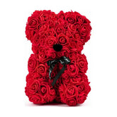Αρκουδάκι 25cm από τεχνητά τριαντάφυλλα κόκκινο σε κουτί δώρου