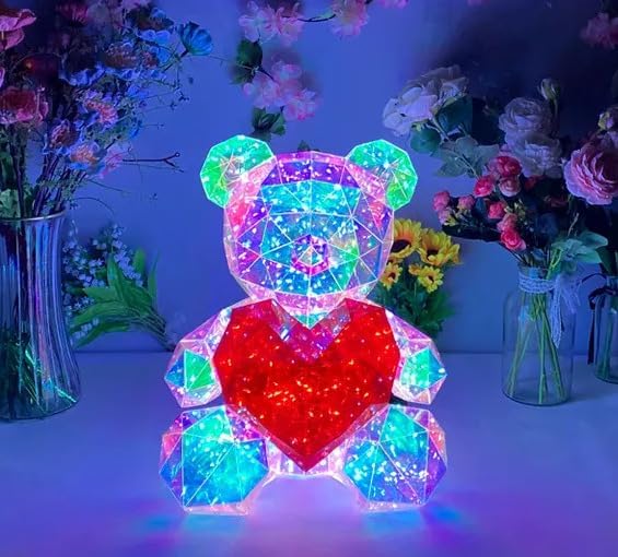 Αρκουδάκι LED 24×14 cm με κόκκινη καρδιά σε κουτί δώρου