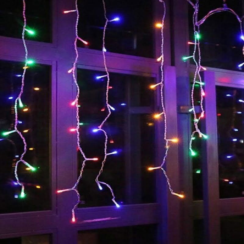 Χριστουγεννιάτικα Λαμπάκια Κουρτίνα 100LED Πολύχρωμο Χρώμα με Διαφανές Καλώδιο 3m 40x50x60cm