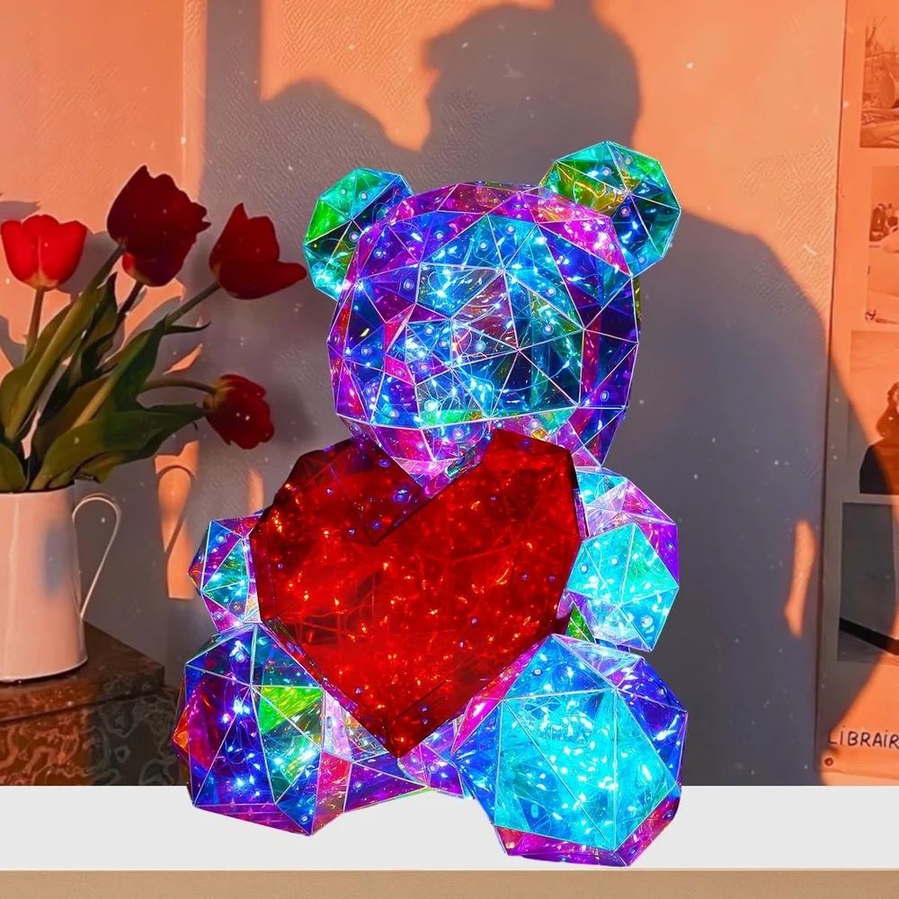 Αρκουδάκι LED 24×14 cm με κόκκινη καρδιά σε κουτί δώρου