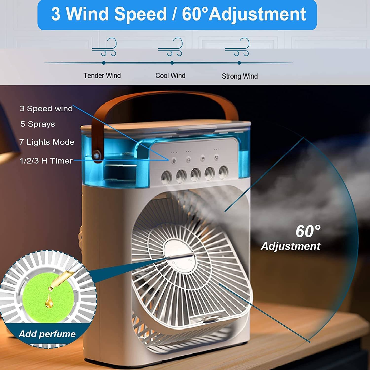 Ανεμιστήρας / Air Cooler και Υγραντήρας με Φωτισμό LED