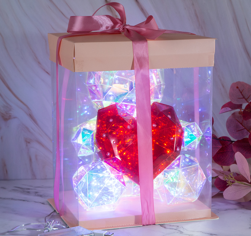 Αρκουδάκι LED 24×14 cm με κόκκινη καρδιά σε κουτί δώρου