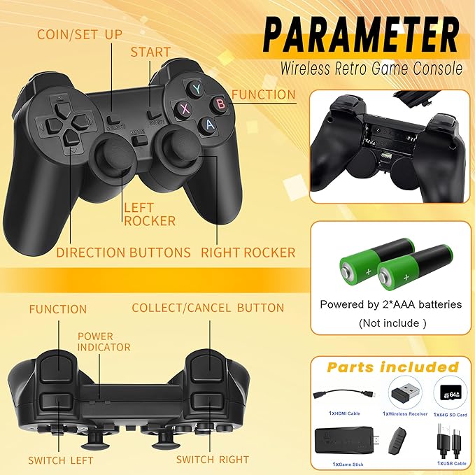 Κονσόλα Παιχνιδιών Game Stick 4K με 20.000+ Ρετρό Παιχνίδια και 2 Ασύρματα Χειριστήρια