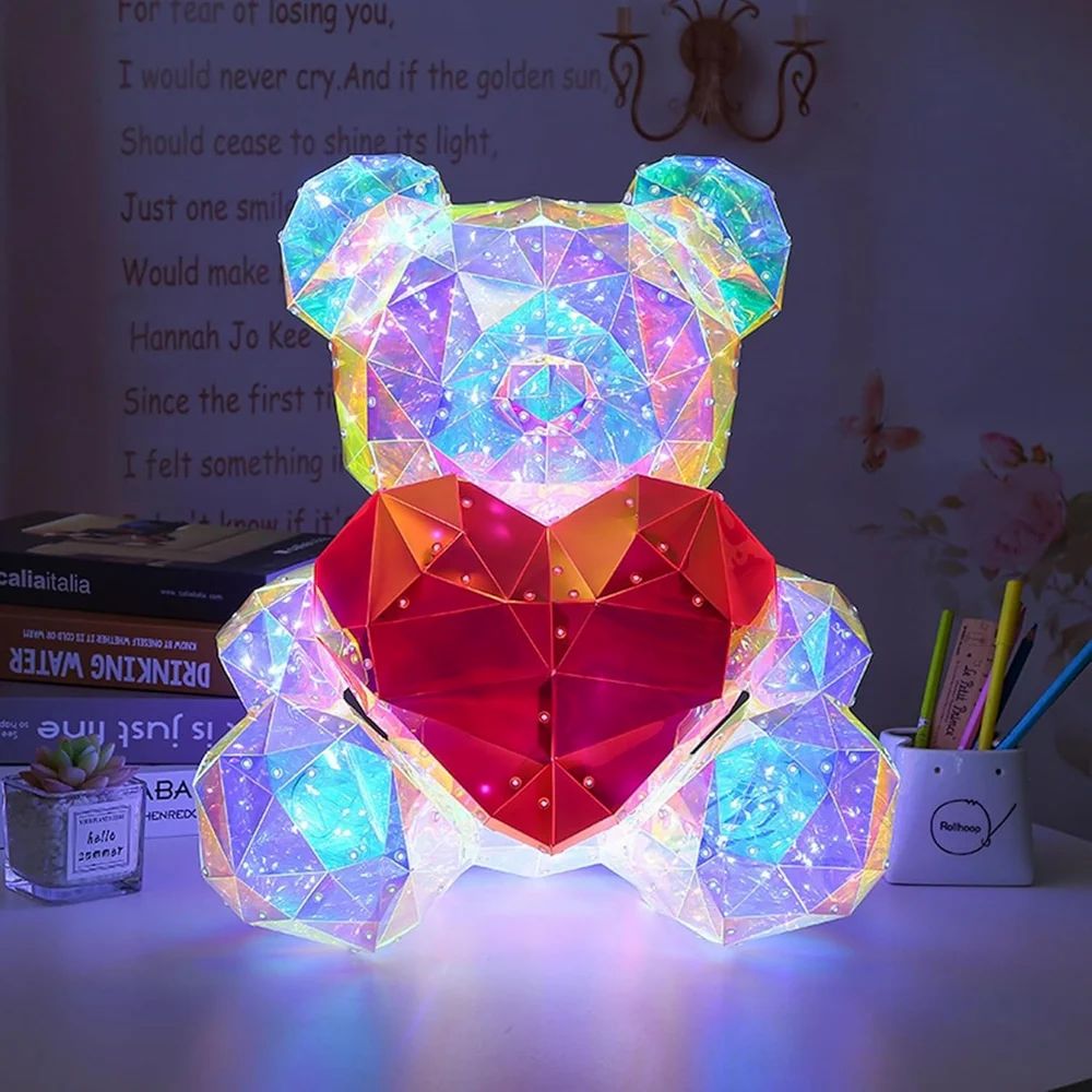 Αρκουδάκι LED 24×14 cm με κόκκινη καρδιά σε κουτί δώρου