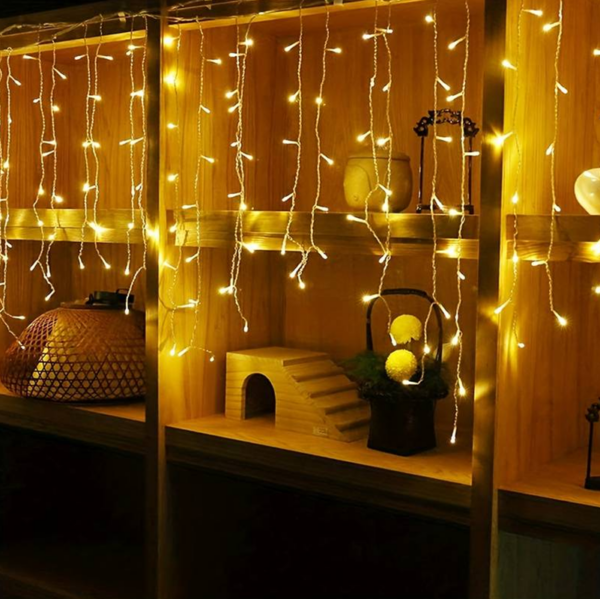Χριστουγεννιάτικα Λαμπάκια Κουρτίνα 100 LED Θερμό Χρώμα με Διαφανές Καλώδιο 3m 40x50x60cm