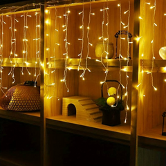 Χριστουγεννιάτικα Λαμπάκια Κουρτίνα 100 LED Θερμό Χρώμα με Διαφανές Καλώδιο 3m 40x50x60cm