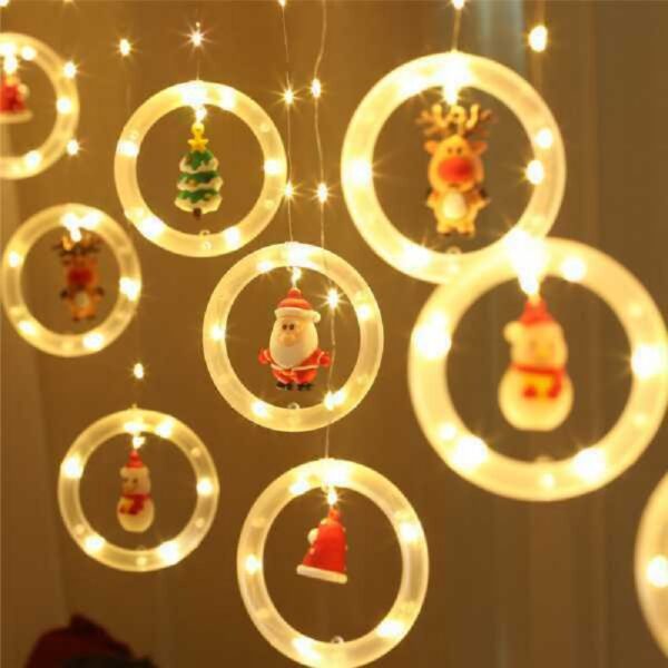 LED Χριστουγεννιάτικα φωτάκια κουρτίνα με φιγούρες ψυχρό φως 3m
