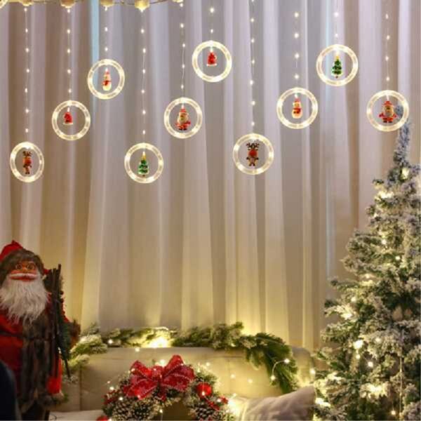 LED Χριστουγεννιάτικα φωτάκια κουρτίνα με φιγούρες ψυχρό φως 3m