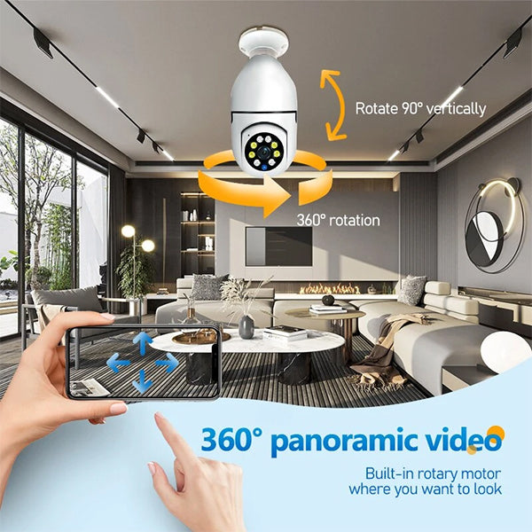 Κρυφή περιστρεφόμενη WiFi Κάμερα Λάμπα 1080p με Υποδοχή για Κάρτα Μνήμης