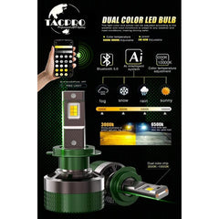 TACPRO Δίχρωμη LED λάμπα αυτοκινήτου H4 με Bluetooth και ρυθμιζόμενη θερμοκρασία φωτός 3000Κ-10000Κ